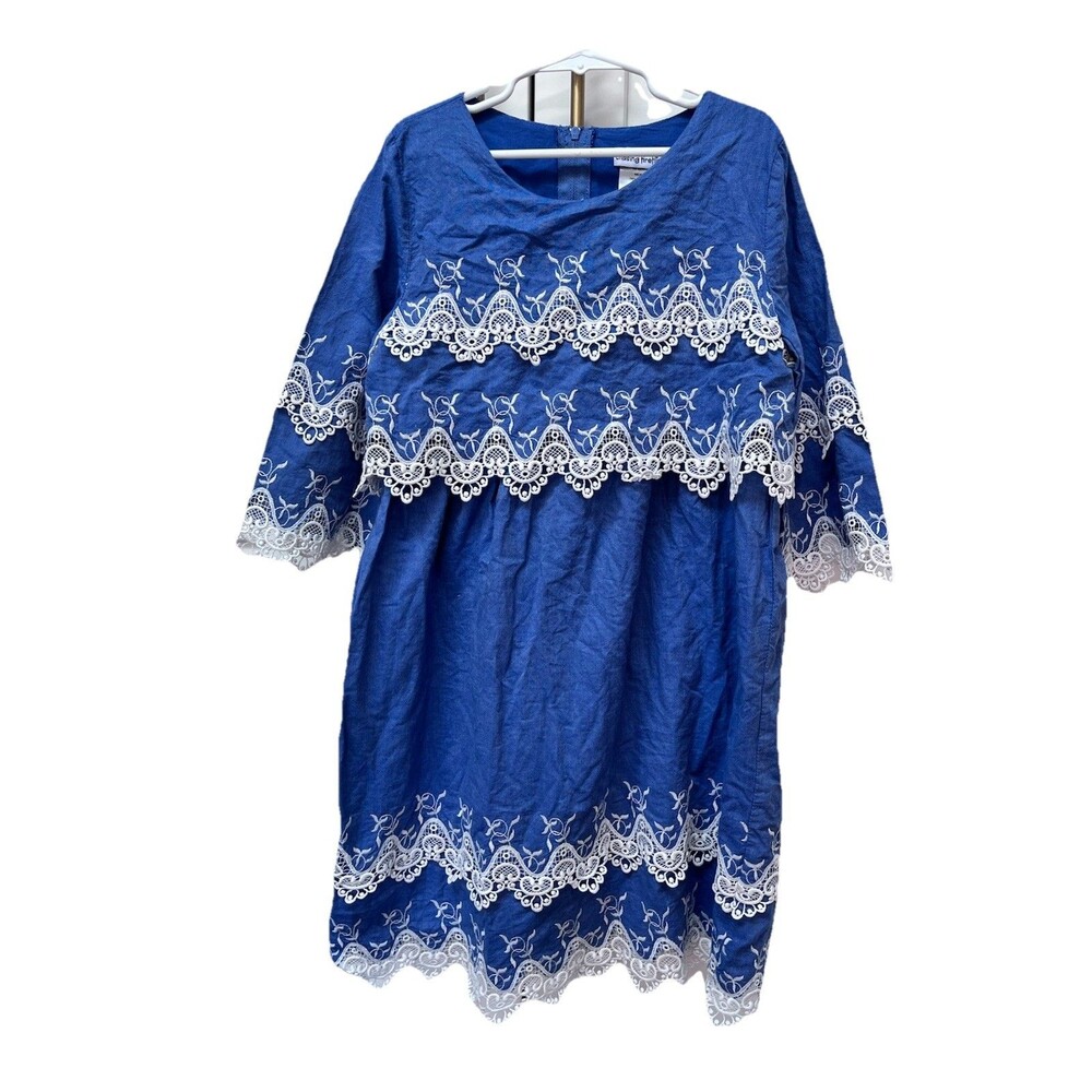 Chasing Fireflies Cottagecore Dress Sz 10 Girls Blue Lace Trim Zipper Back